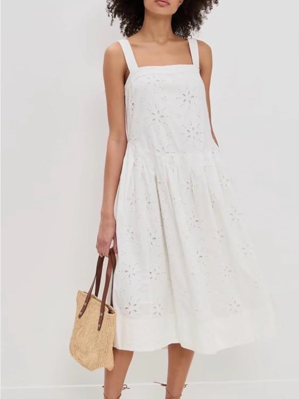 Free People Primavera Eyelet Midi Dress White Cotton Cottagecore L